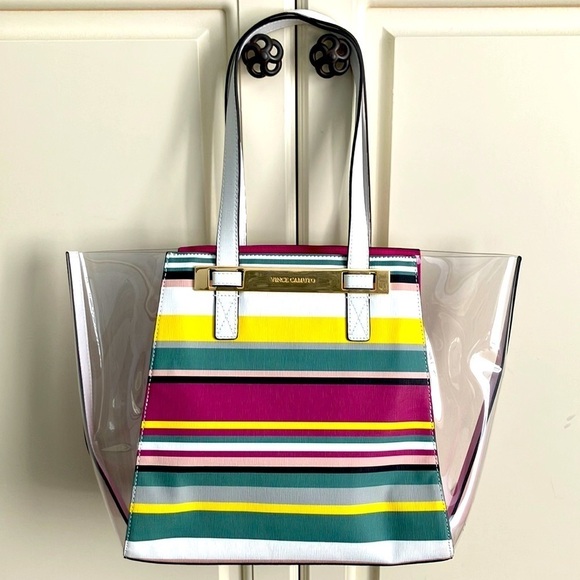 Vince Camuto Group Boadi Pink Combo Clear With Stripes Small Tote NWT - Picture 1 of 8